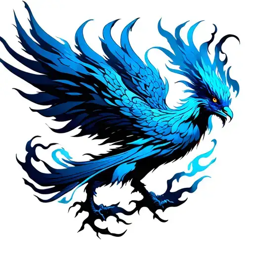 Blue Phoenix Rising From Flames