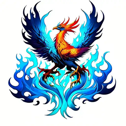 Phoenix Rising From Blue Flames