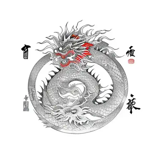 Chinese Dragon With The Sun And The Moon