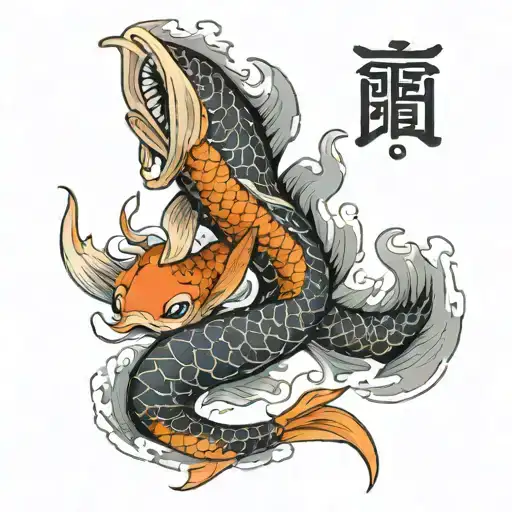 Koi Fish And A Dragon Breathing Fire