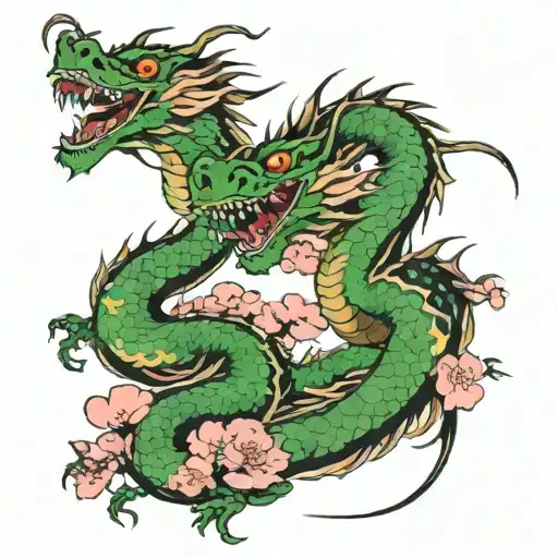 Dragon And Cherry Blossom Branch