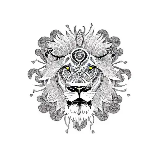 Lion With Tribal And Mandala Design
