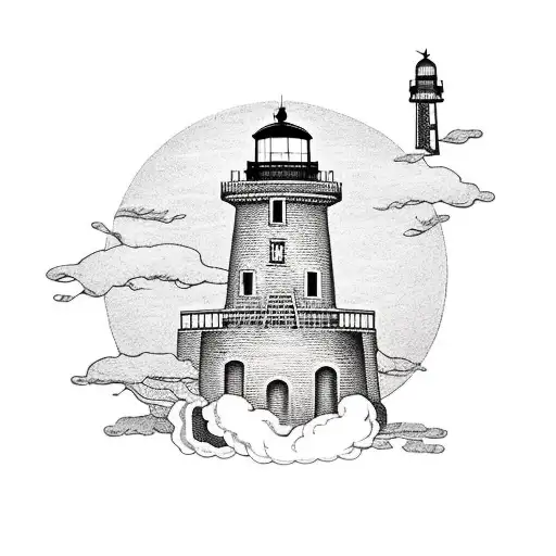 A Lighthouse On A Cliff With A Steampunk-inspired Airship And A Map An Compass In The Background