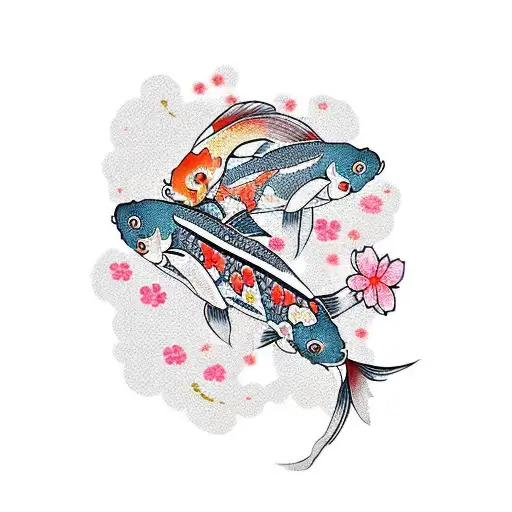 Cherry Blossom With Koi Fish