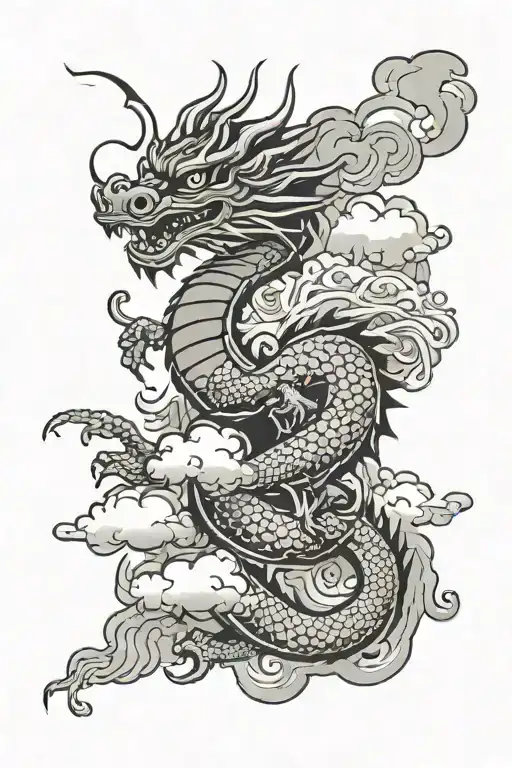 Red Dragon With Cloud Background With Some Other Creative Part