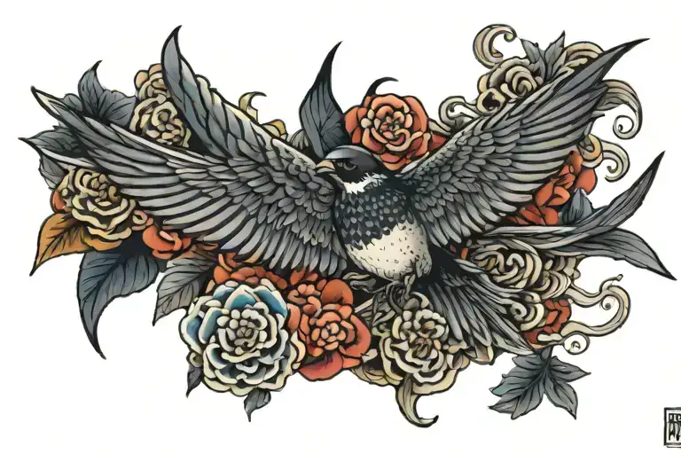 Nautical Japanese Swallow With The Name Kwai Por