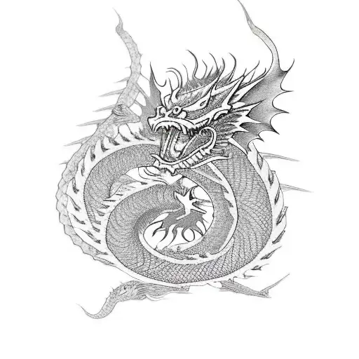 A Red Dragon With A Black Dragon