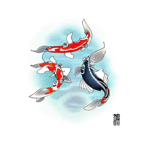 Two Koi Fish With Flowers In The Background