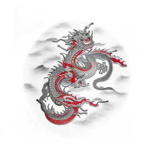 A Swirling Dragon Red And Black