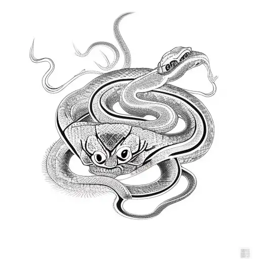 Snake Surrounded By Spider Lilies And Swirls