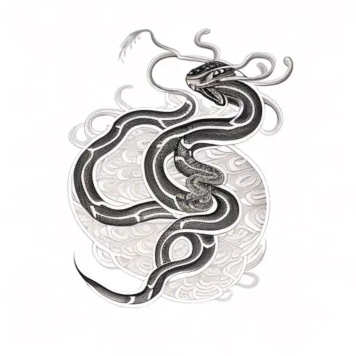 Snake Surrounded By Spider Lilies And Swirls