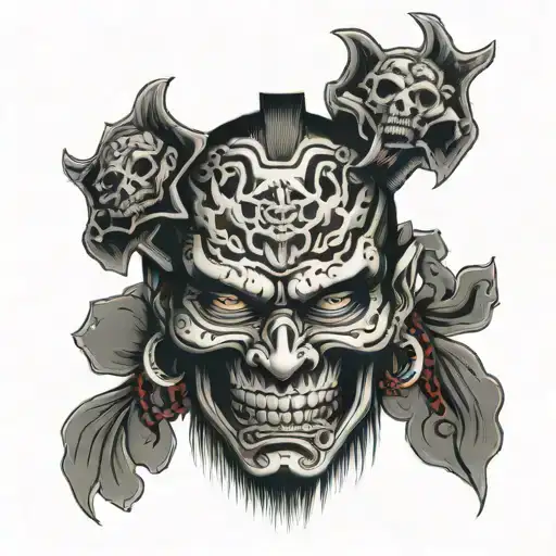 Half Skull Half Samurai Mask
