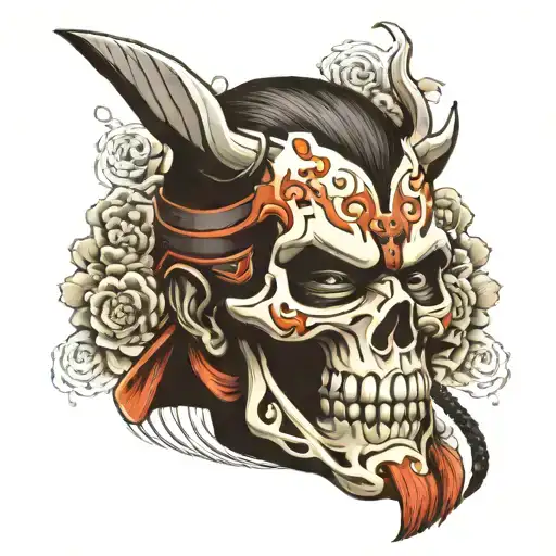 Half Skull Half Samurai Mask Not Mixed Together