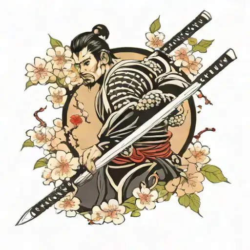 Samurai Sword And Cherry Blossoms