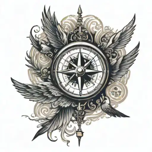 Compass Covered With Wings