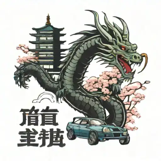 Zyxenberg Text And Car Skyline R-34 Japanesse Dragon Whit Sakura