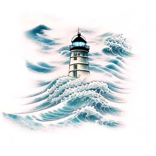 Lighthouse With Waves And Clouds