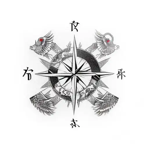 A Compass Arrow Merging With The Feathers Of An Eagle