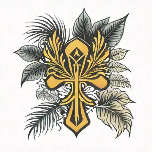 Ankh Symbol Surrounded By Mostera Leafs