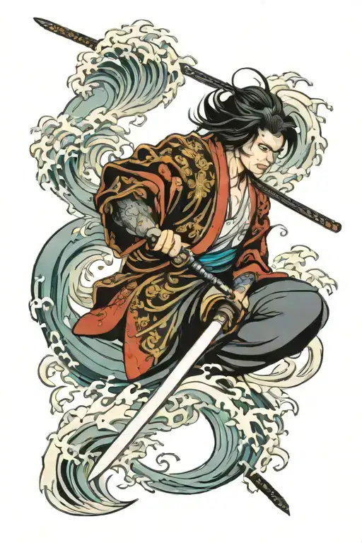 Katana And Ocean Waves