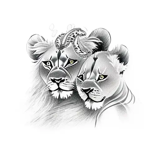 Lioness With Two Baby Lions