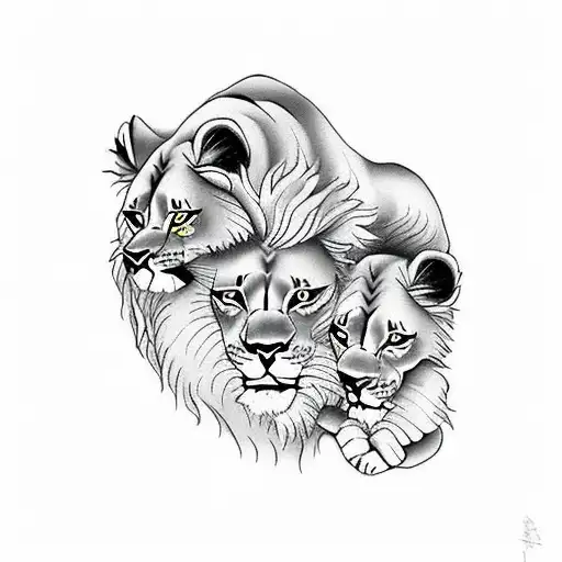 Lioness With Two Baby Lions