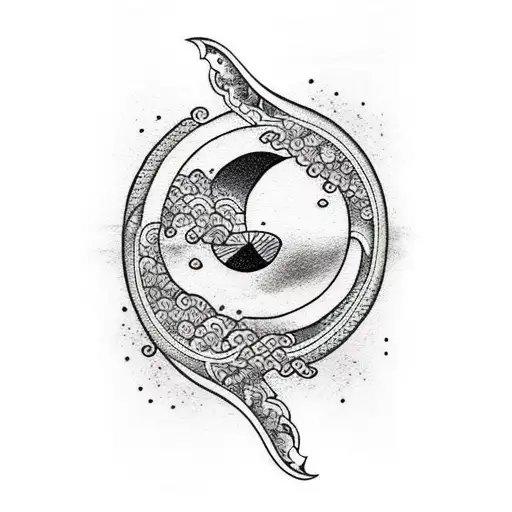 Half Moon As Ocean Waves