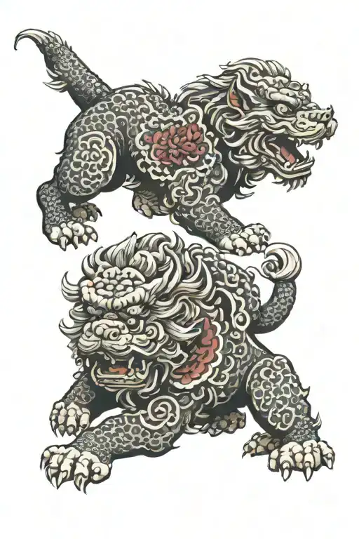 Male Foo Dog With Pup Crawling Up Forearm