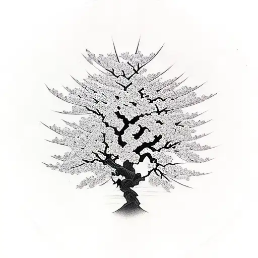 Sakura Tree With Samurai Man