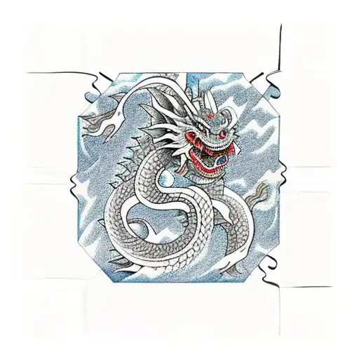 A Traditional Japanese Dragon Wrapped Around A Puzzle Cube