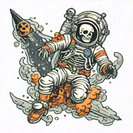 Skeleton Spacesuit Drifting In Space