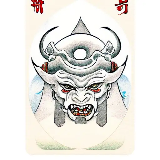 The Fool Tarot Card With Oni Mask