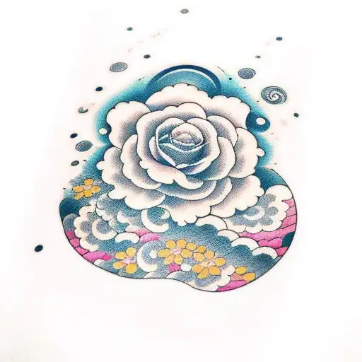 Colorful Flowers And Waves Sleeve Dark Colors Long