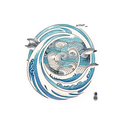 Half Moon As Ocean Waves