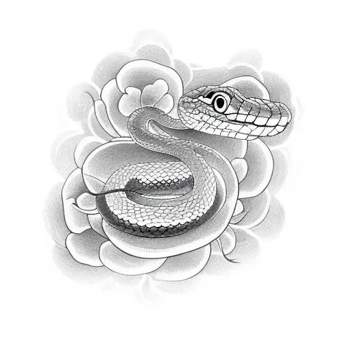 Snake Going Thru Flowers Sleve Tatto