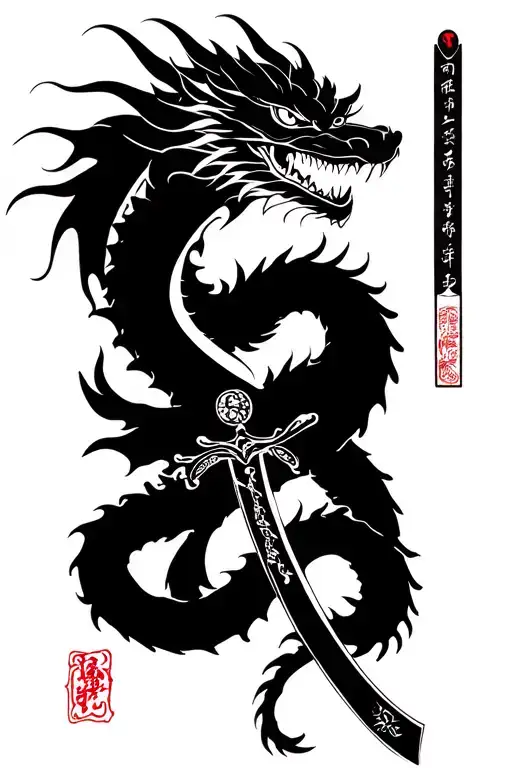 Dragon Wrapped Around Samurai Sword