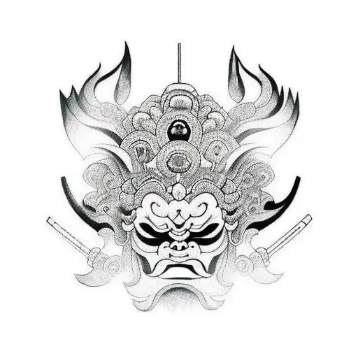 Oni Mask With Broken Katana