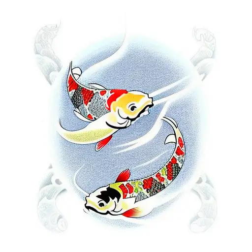 Half Sleeve Detailed 2 Koi Fish