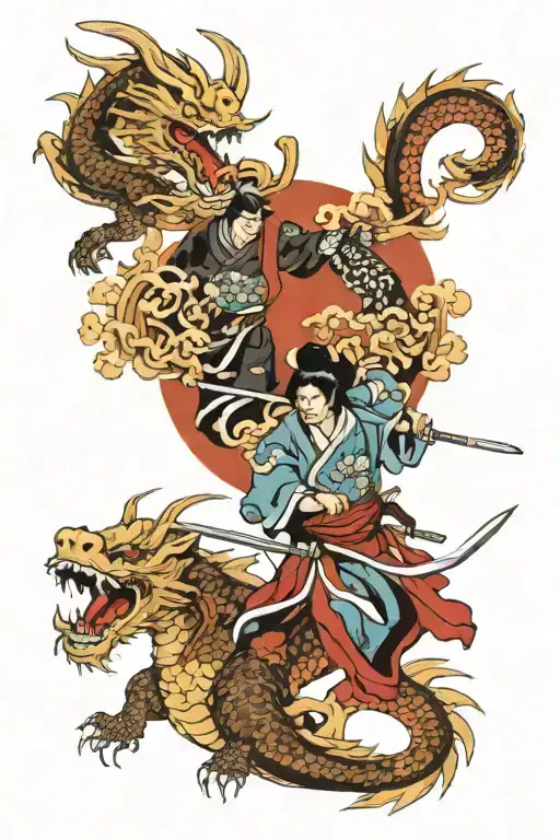 Samurai And Dragon Emerging