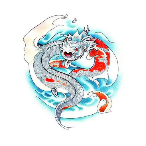 Dragon Koi Carp Waterfall