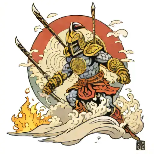 Man With Spartan Helmet Ski Down Elysium Fields