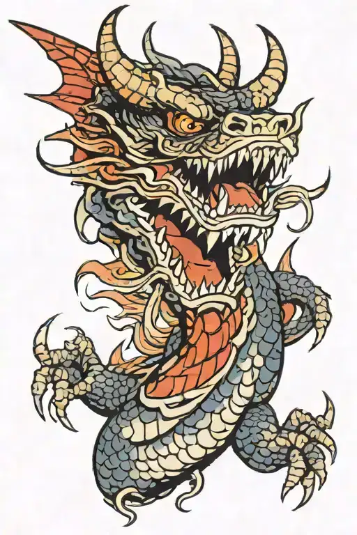 Creepy Dragon With Big Teeth & Scary Wings Face