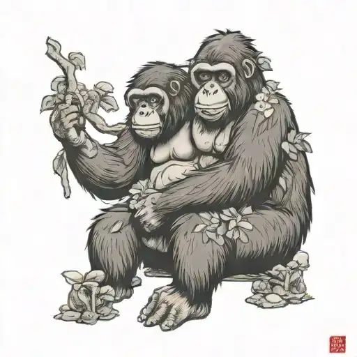 Tree Dad And Mum Gorilla 3 Orangutans 4 Monkeys