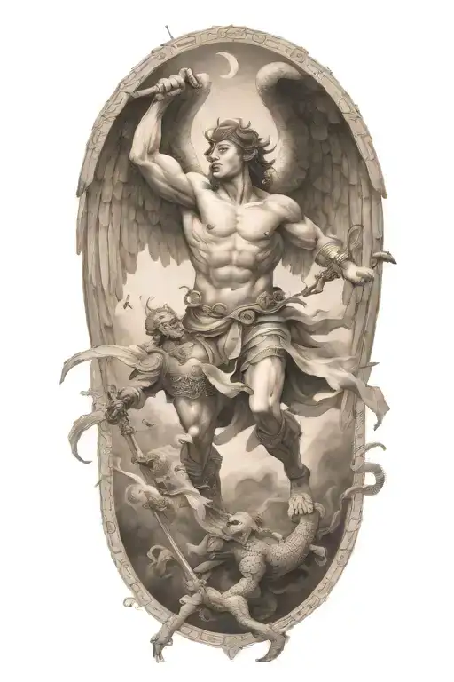 Archangel Michael Defeating A Demon In A Epic Battle