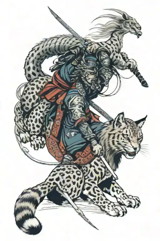 Samurai Against The Background Of A Lynx