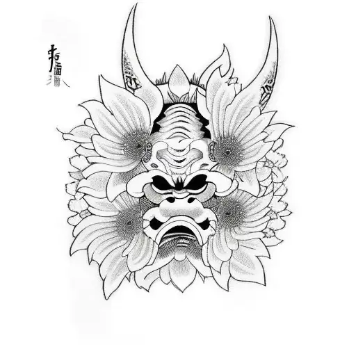 Japanese Demon With Some Flowers