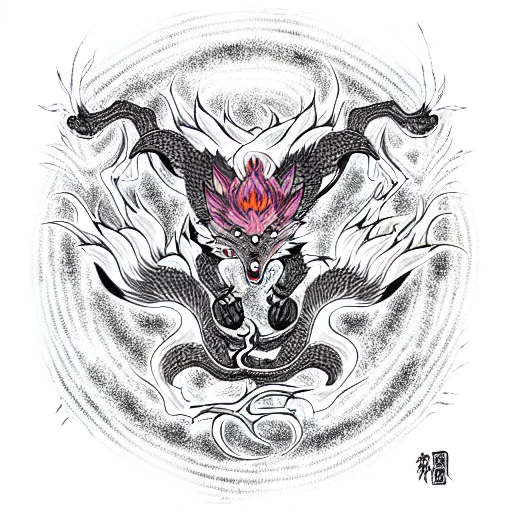 Nine Tailed Fox Skeleton With An Aura Attacking