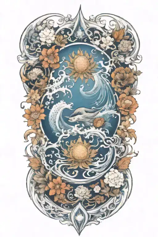 An Intricate Floral Design Incorporating Elements Of The Sea And Islands