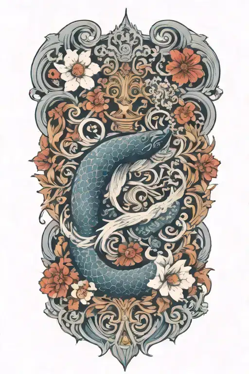 An Intricate Floral Design Incorporating Elements Of The Sea And Islands