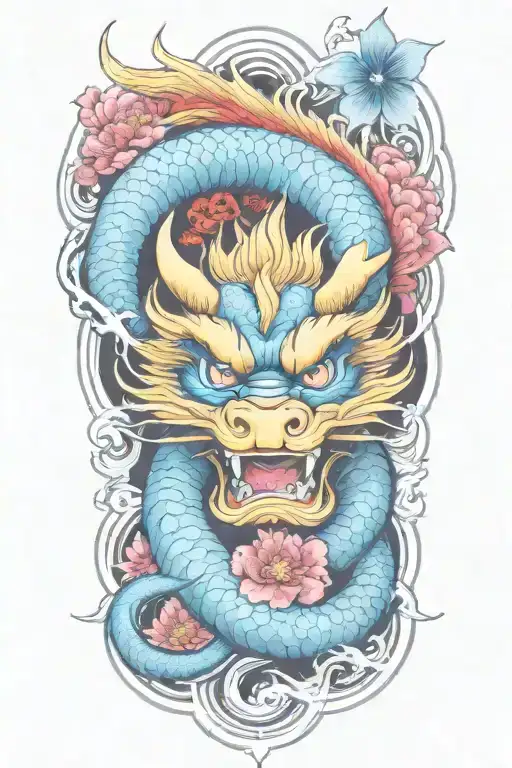 Floral Japanese Tattoo With Dragon And Water